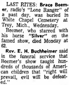 Brace Beemer Obituary