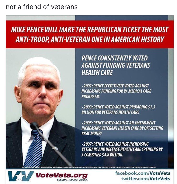 Alert: Mike Pence Voting Against Veterans