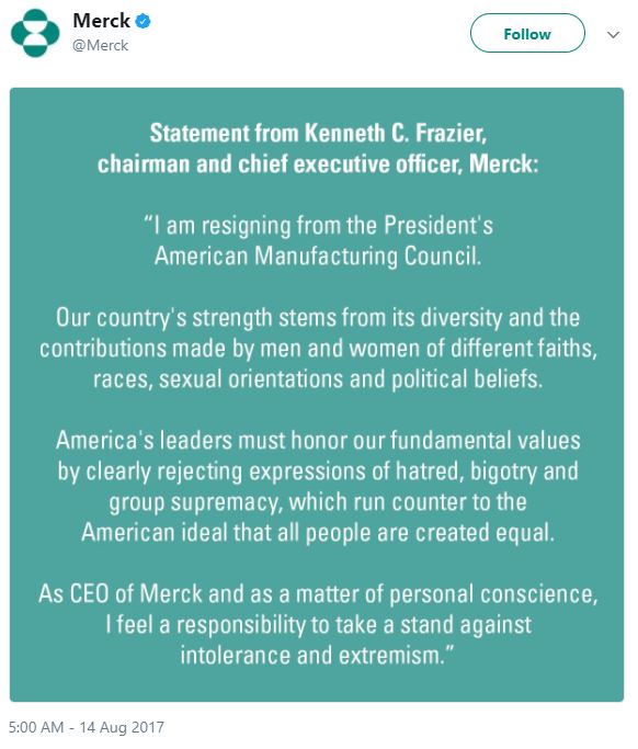 Merck Takes a Moral Stand Against Trump Administration