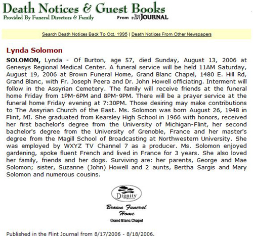 Lynda Solomon Obituary - Flint Journal