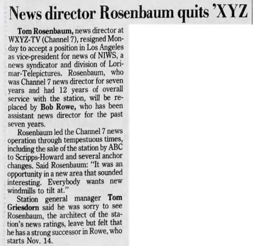 Tom Rosenbaum quits WXYZ
