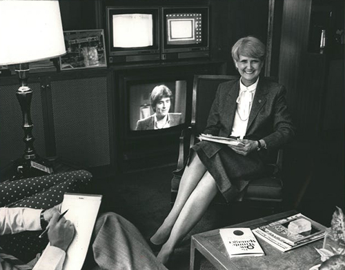 Jeanne Findlater in her office at WXYZ