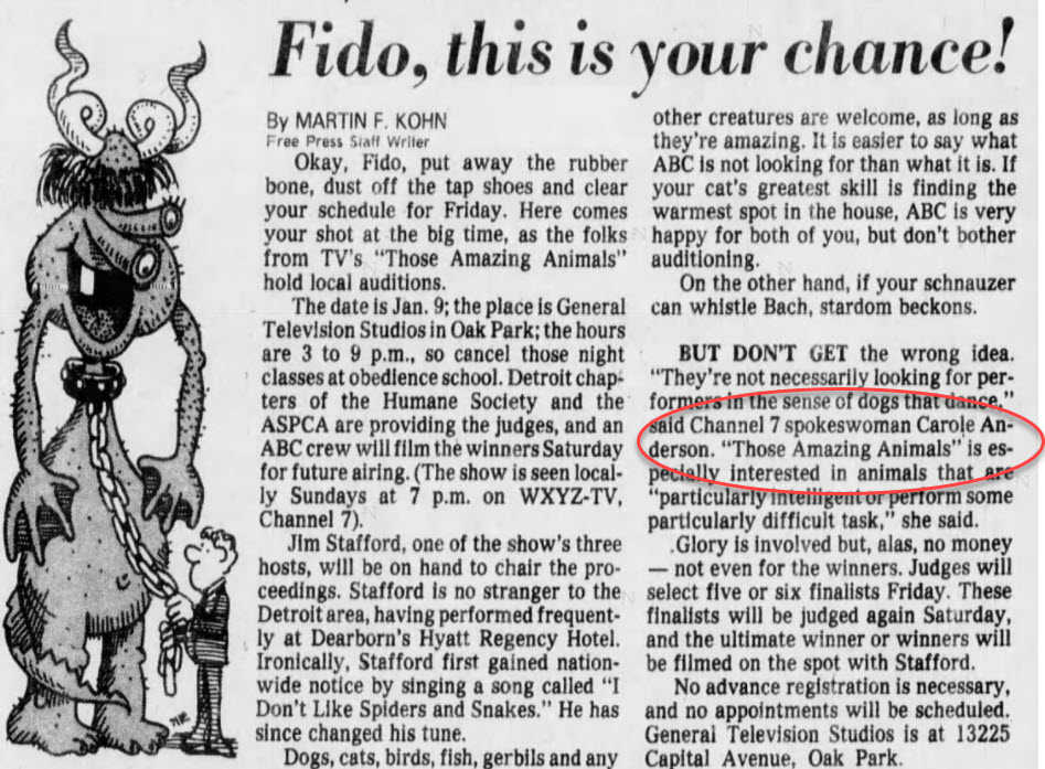 Carole Anderson mentioned in The Detroit Free Press, January 6, 1981