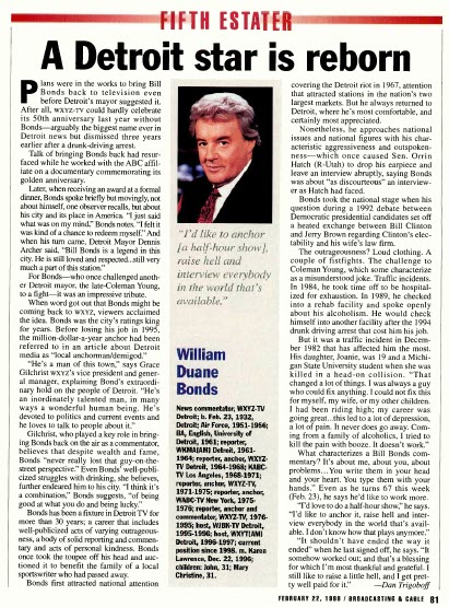 Bill Bonds - Broadcasting & Cable, February 22, 1999