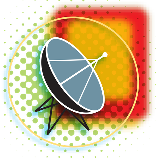 NoPhotowebp - BroadcastingVault.com BroadcastingVault.com - Illustration of a satellite dish on a tripod with a bright, rainbow-colored abstract background.